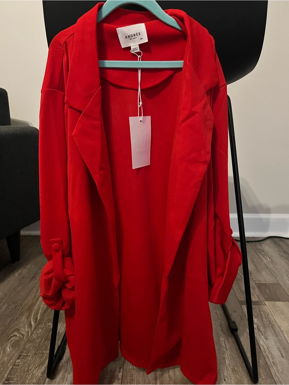 ANDREE BY UNIT Bright Red Long Sleeve Open Front Trench Dress